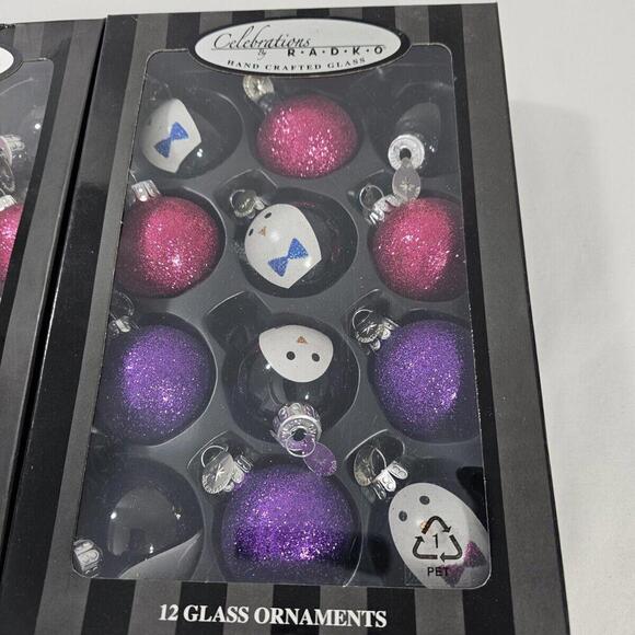 2 Boxes Of 12 Celebrations by Radko Christmas Tree Ornaments Penguins & Glitter - Picture 2 of 5